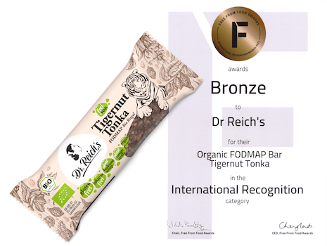 Dr-Reichs-Tigernut-Tonka-Recognition Dr. Reich's FODMAP Riegel Free From Food Award